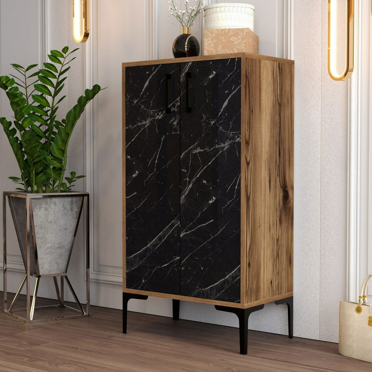Botník Prag Walnut and Black Marble – obrázok 4