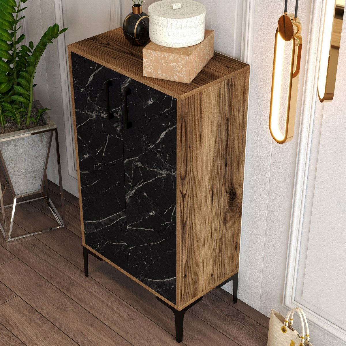 Botník Prag Walnut and Black Marble – obrázok 3