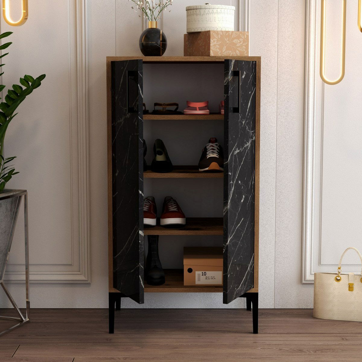 Botník Prag Walnut and Black Marble – obrázok 2