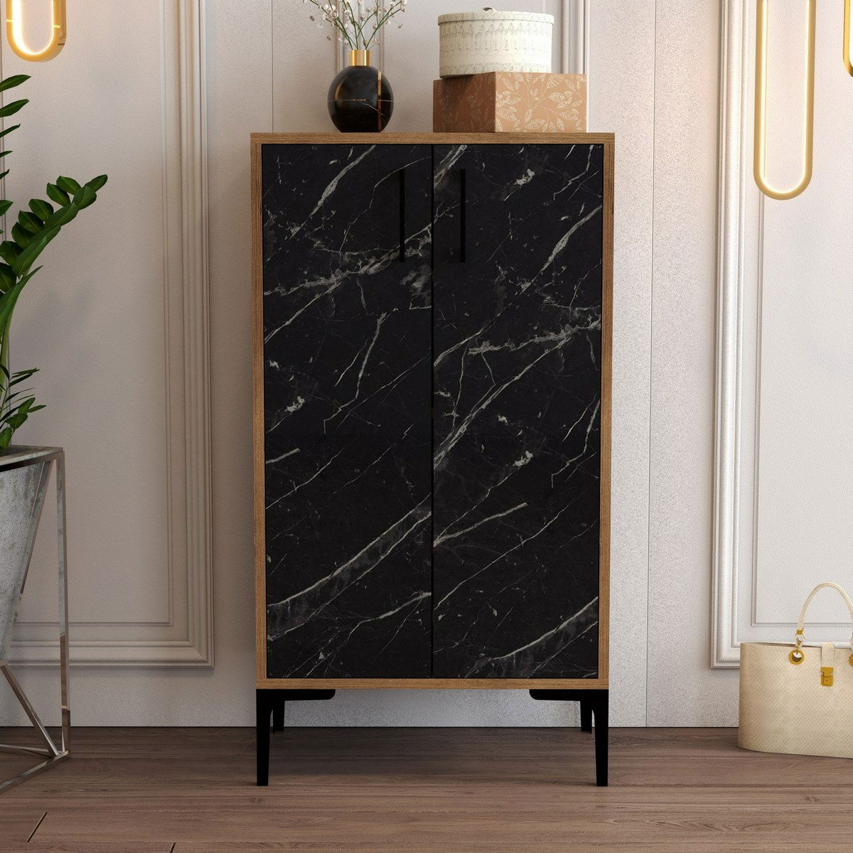 Botník Prag Walnut and Black Marble – obrázok 5