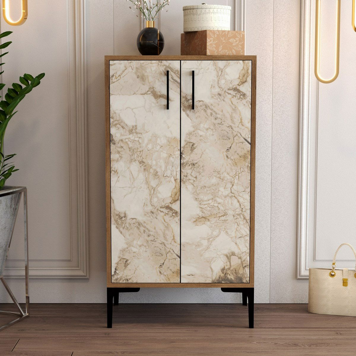 Botník Prag Walnut and White Marble – obrázok 5