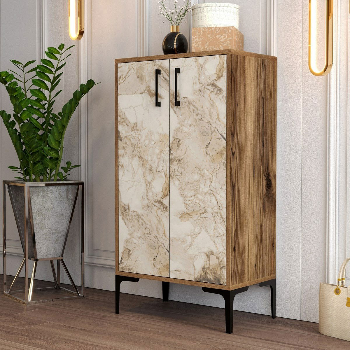 Botník Prag Walnut and White Marble – obrázok 4