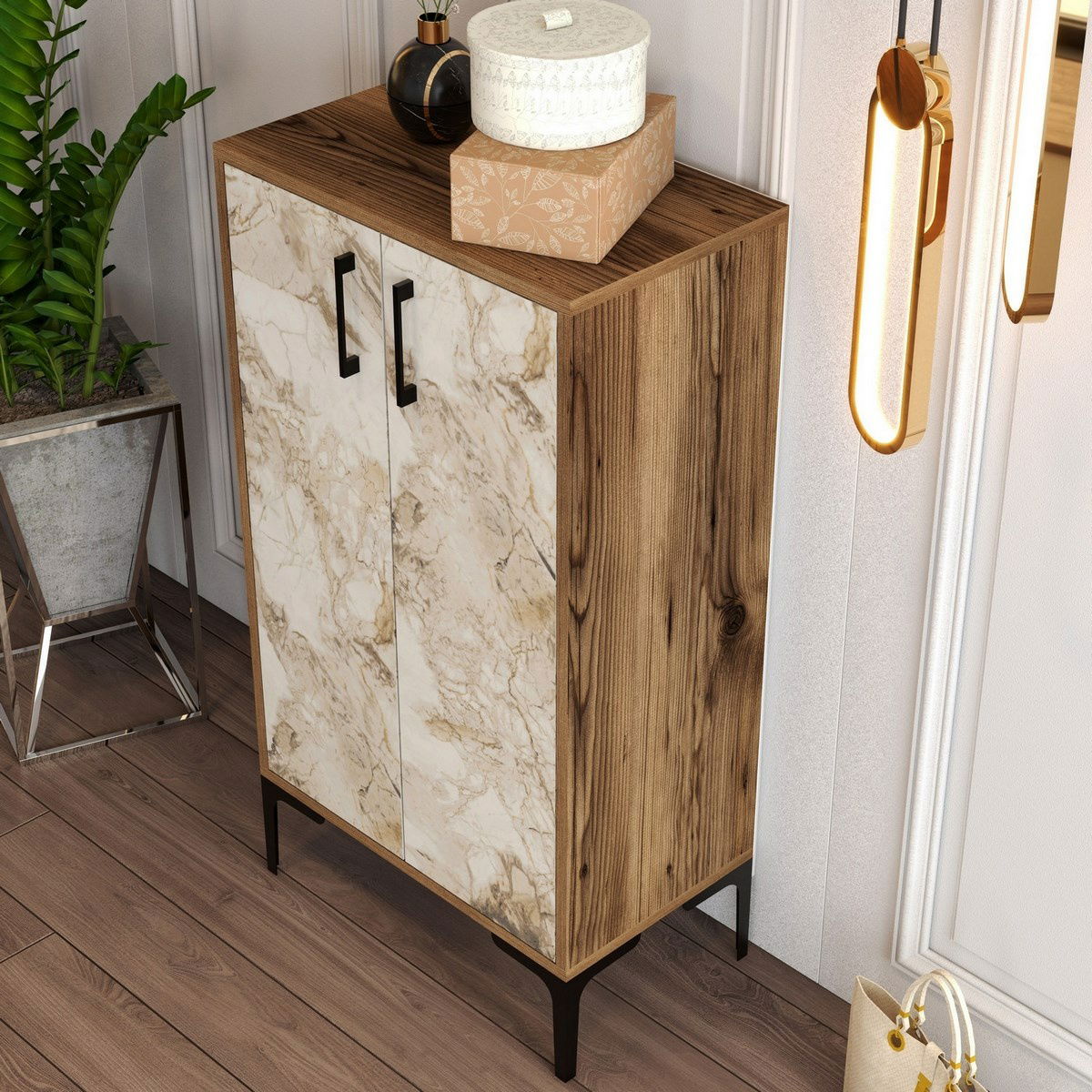 Botník Prag Walnut and White Marble – obrázok 3