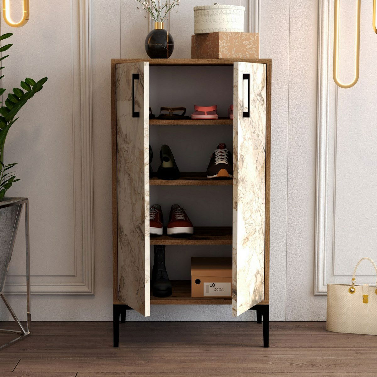 Botník Prag Walnut and White Marble – obrázok 2
