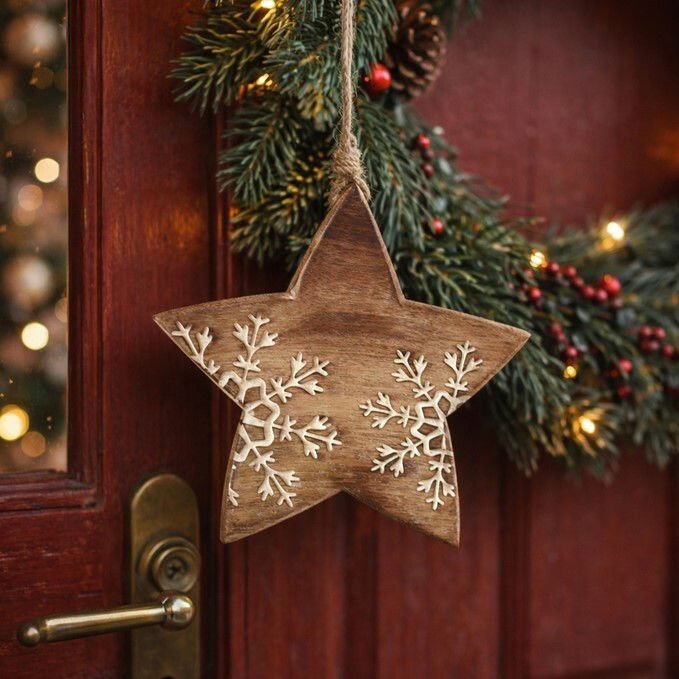 Dekorace z mangového dřeva Snowflake Star, 20 cm – obrázok 6