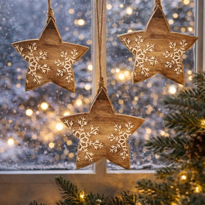 Dekorace z mangového dřeva Snowflake Star, 20 cm – obrázok 2