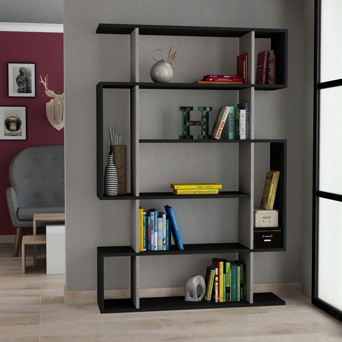 Knihovna Mito Light Brown and Anthracite – obrázok 2