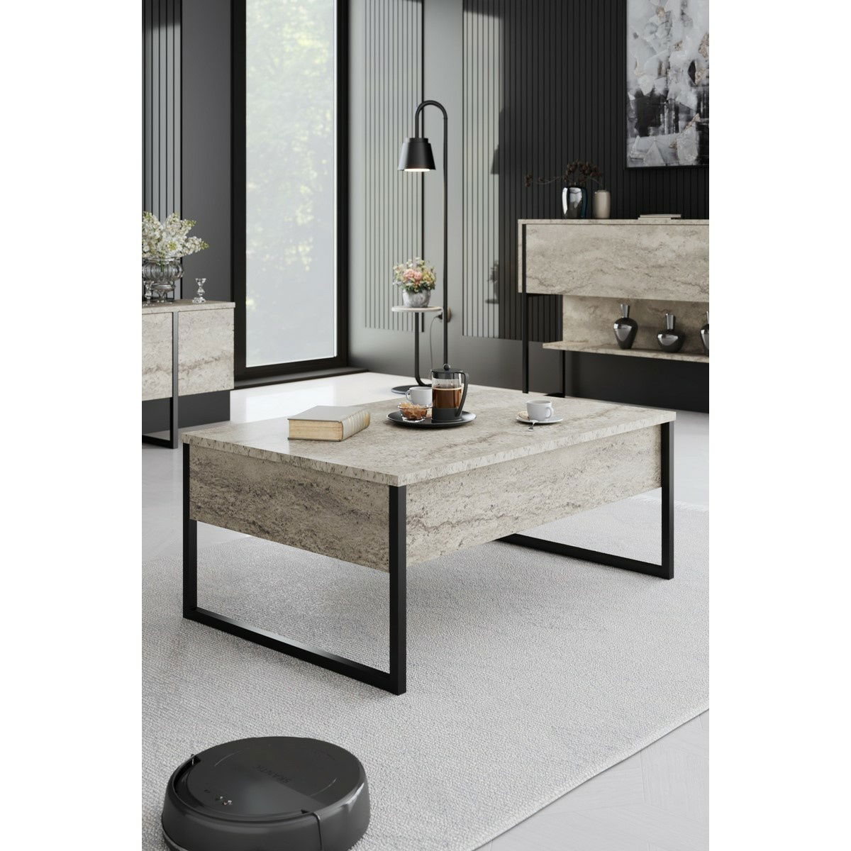 Konferenční stolek Luxe Travertine and Black – obrázok 2