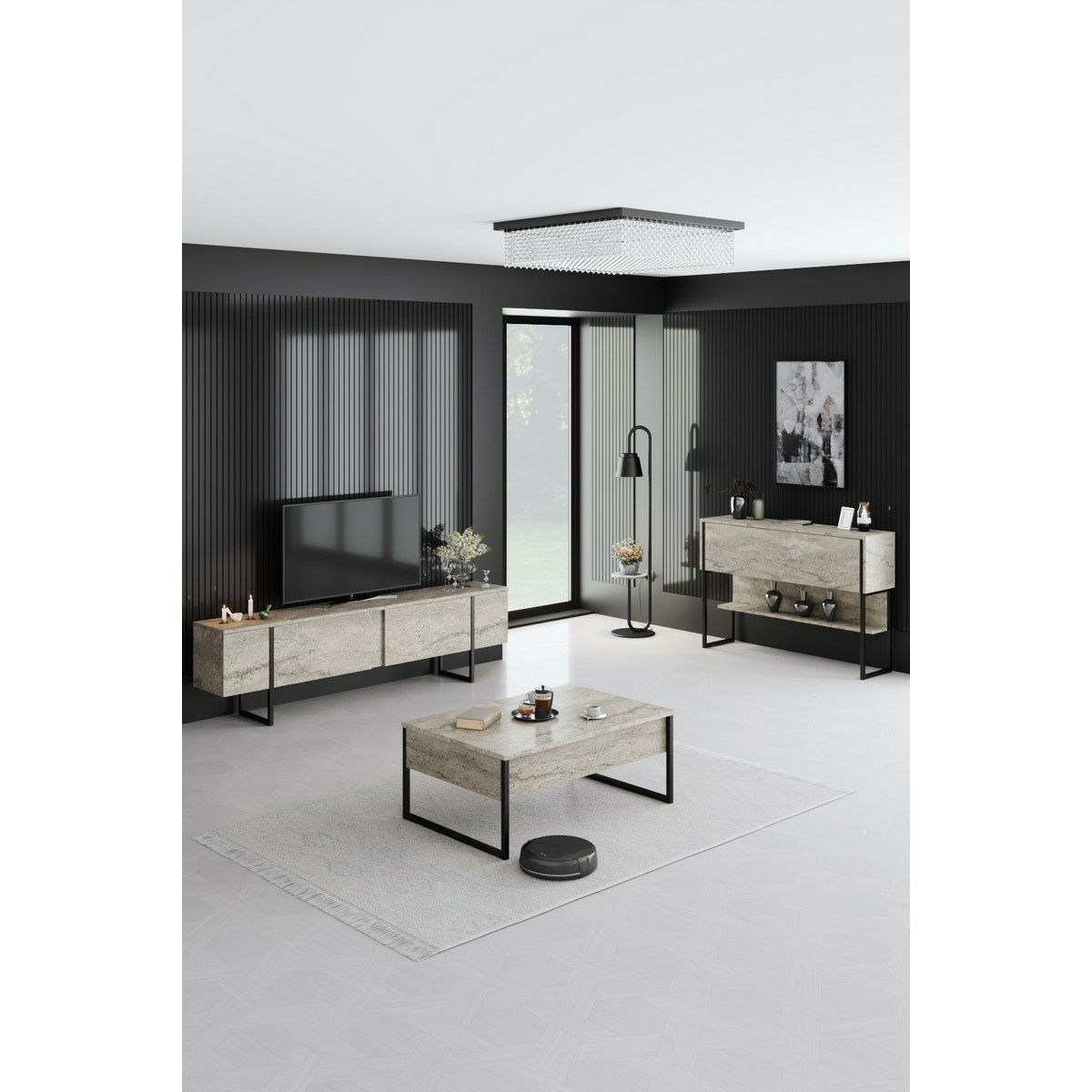 Konferenční stolek Luxe Travertine and Black – obrázok 4