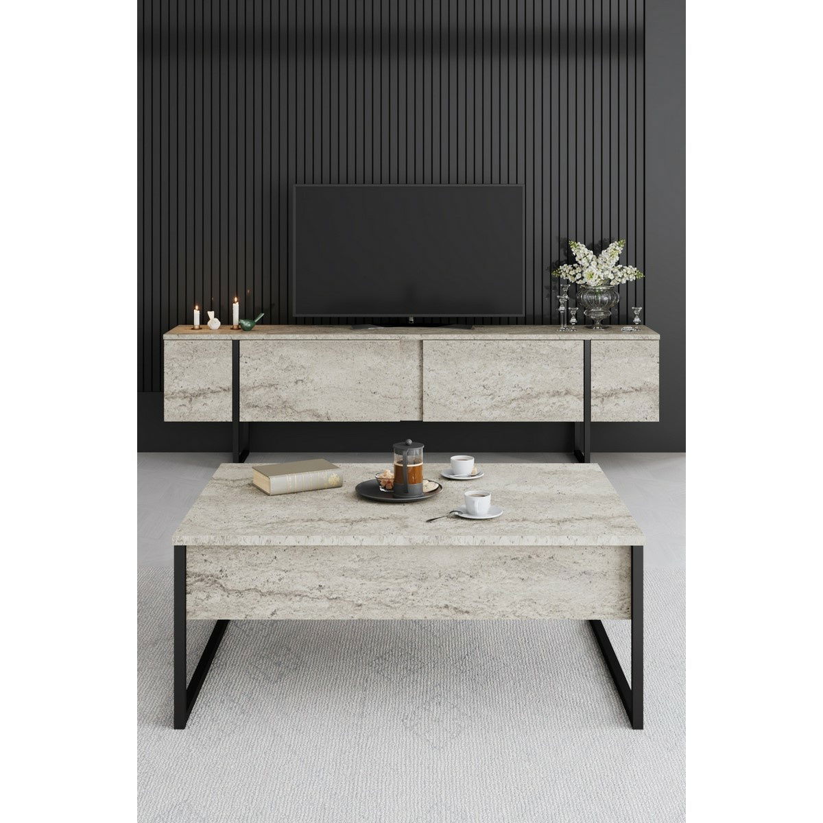 Konferenční stolek Luxe Travertine and Black – obrázok 3