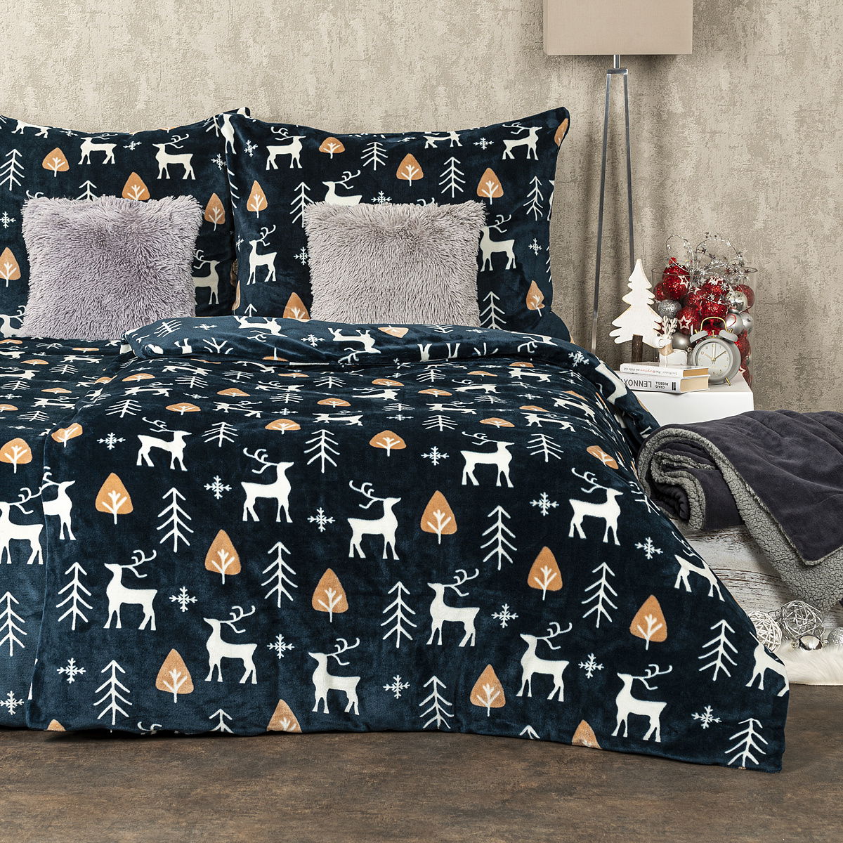 Povlečení mikroflanel Nordic Deer, 160 x 200 cm, 70 x 80 cm