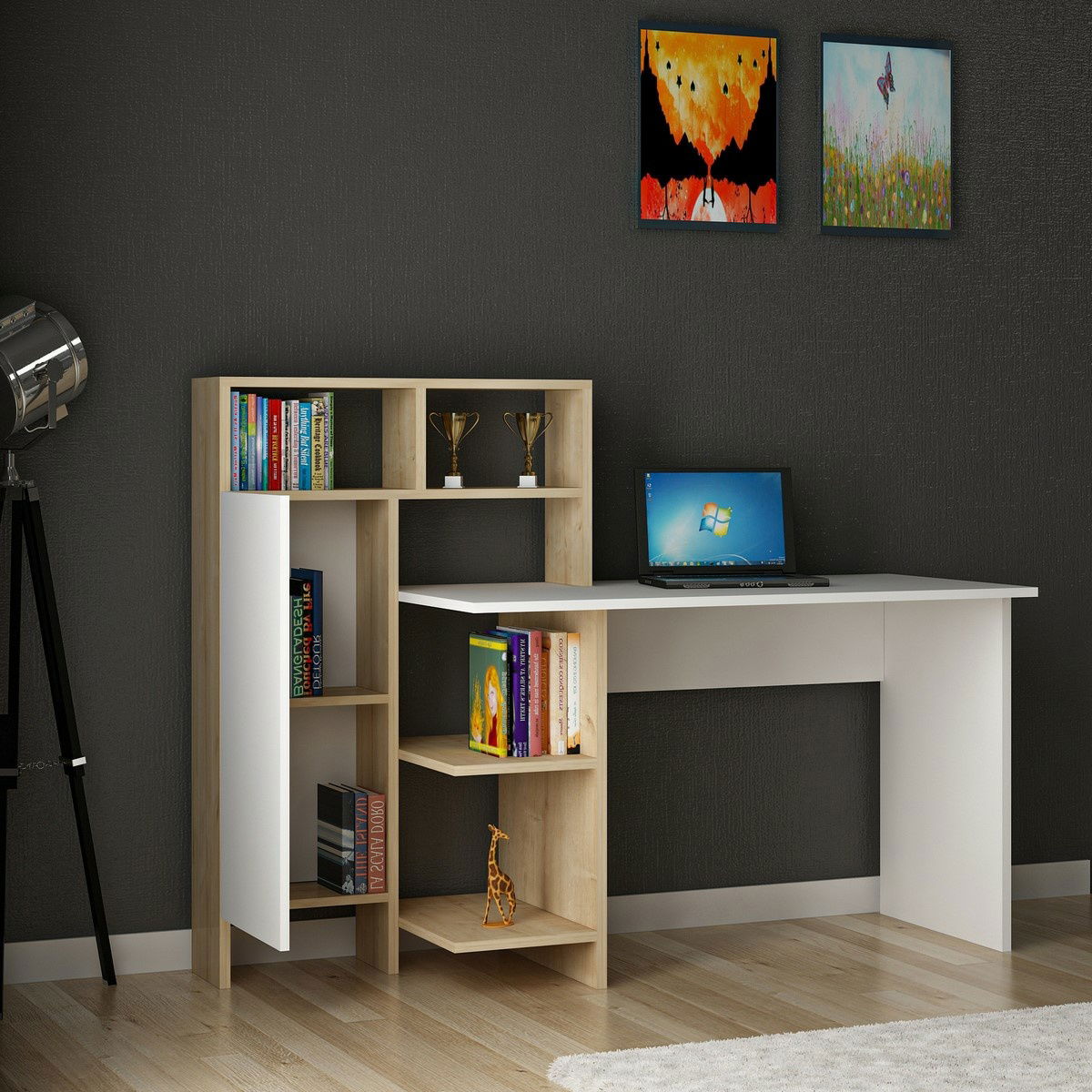 Pracovní stůl Bugra White and Oak – obrázok 3