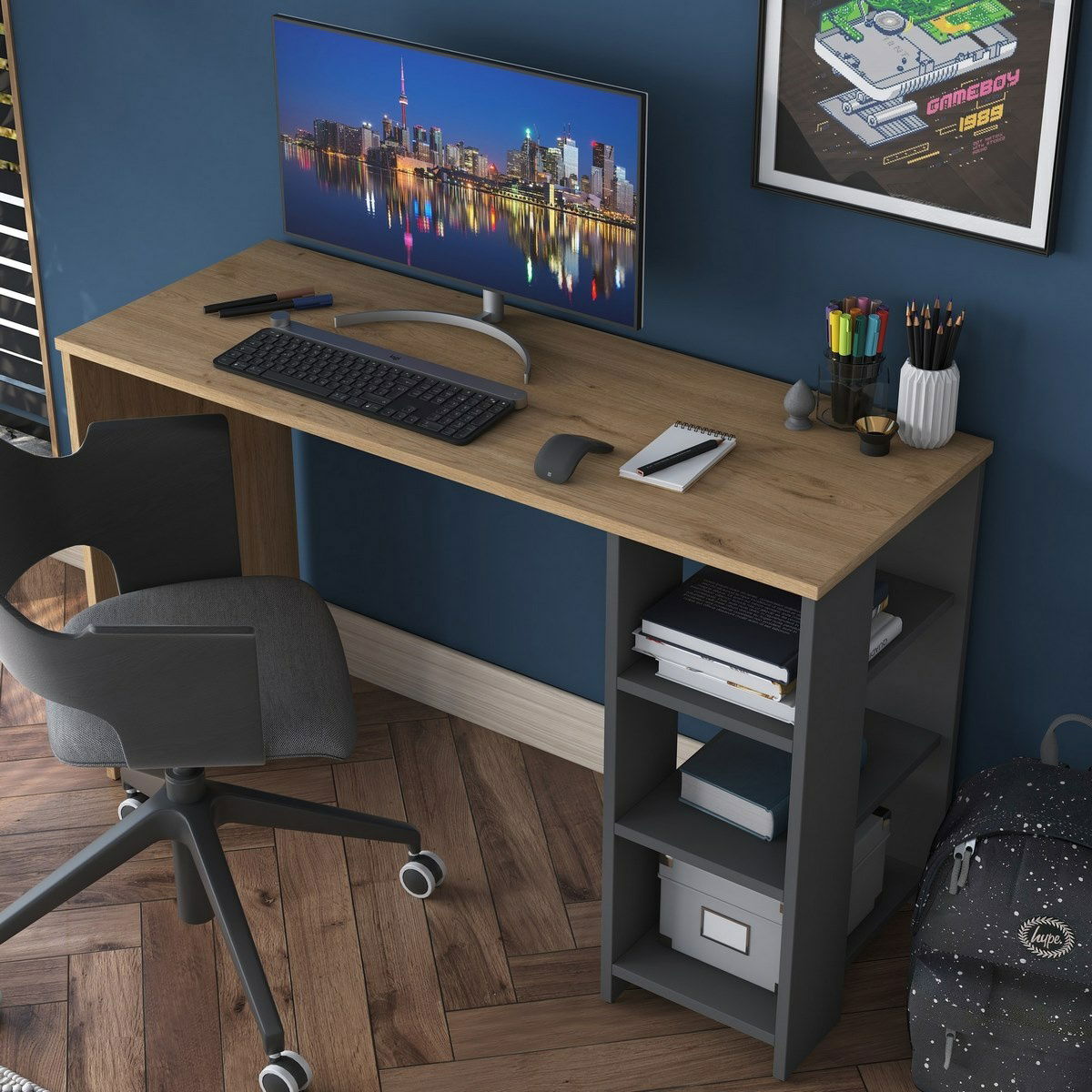 Pracovní stůl Hamen Walnut and Anthracite – obrázok 5