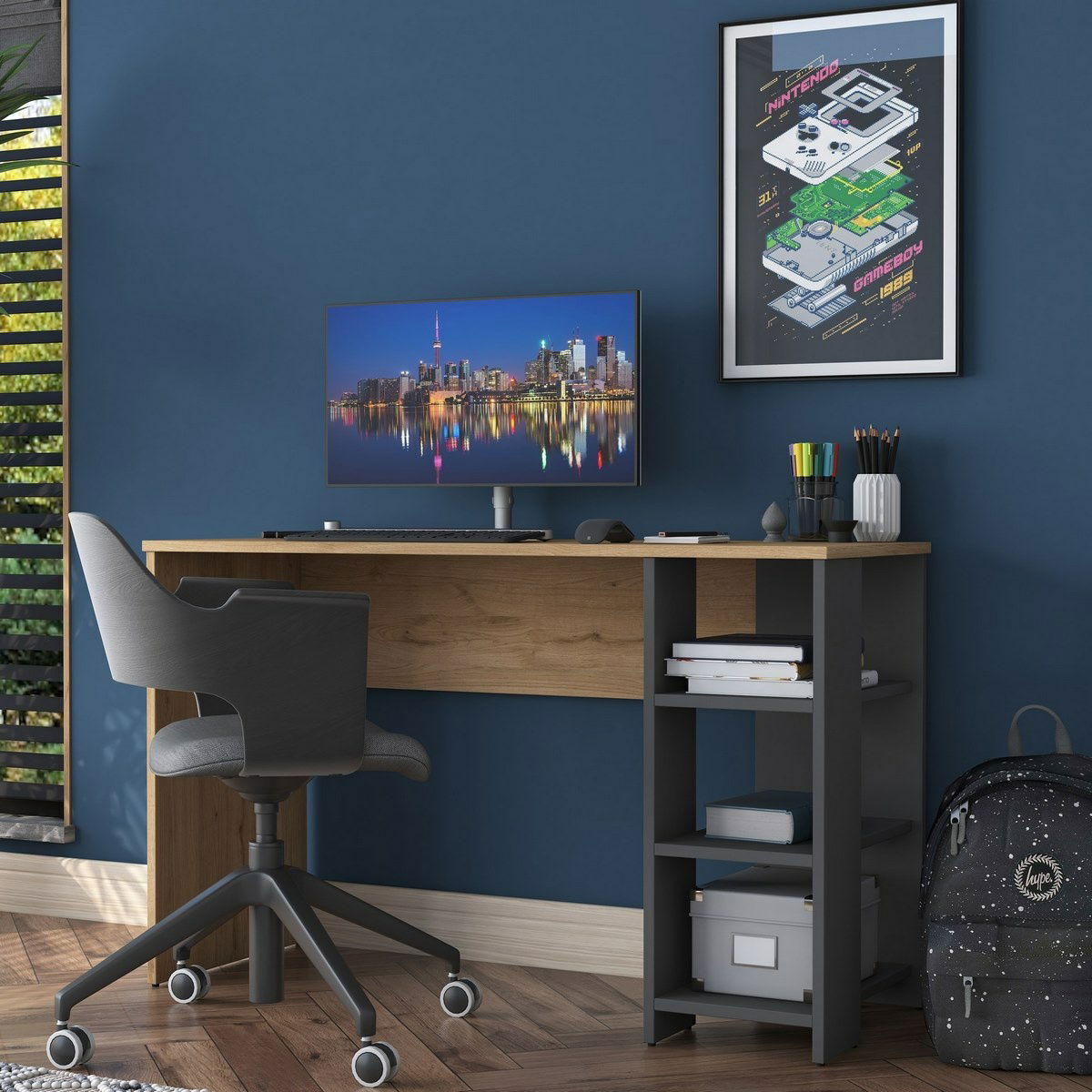 Pracovní stůl Hamen Walnut and Anthracite – obrázok 6