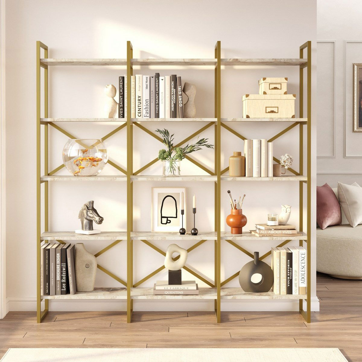 Regál Vento Triple Marble and Gold, L – obrázok 2