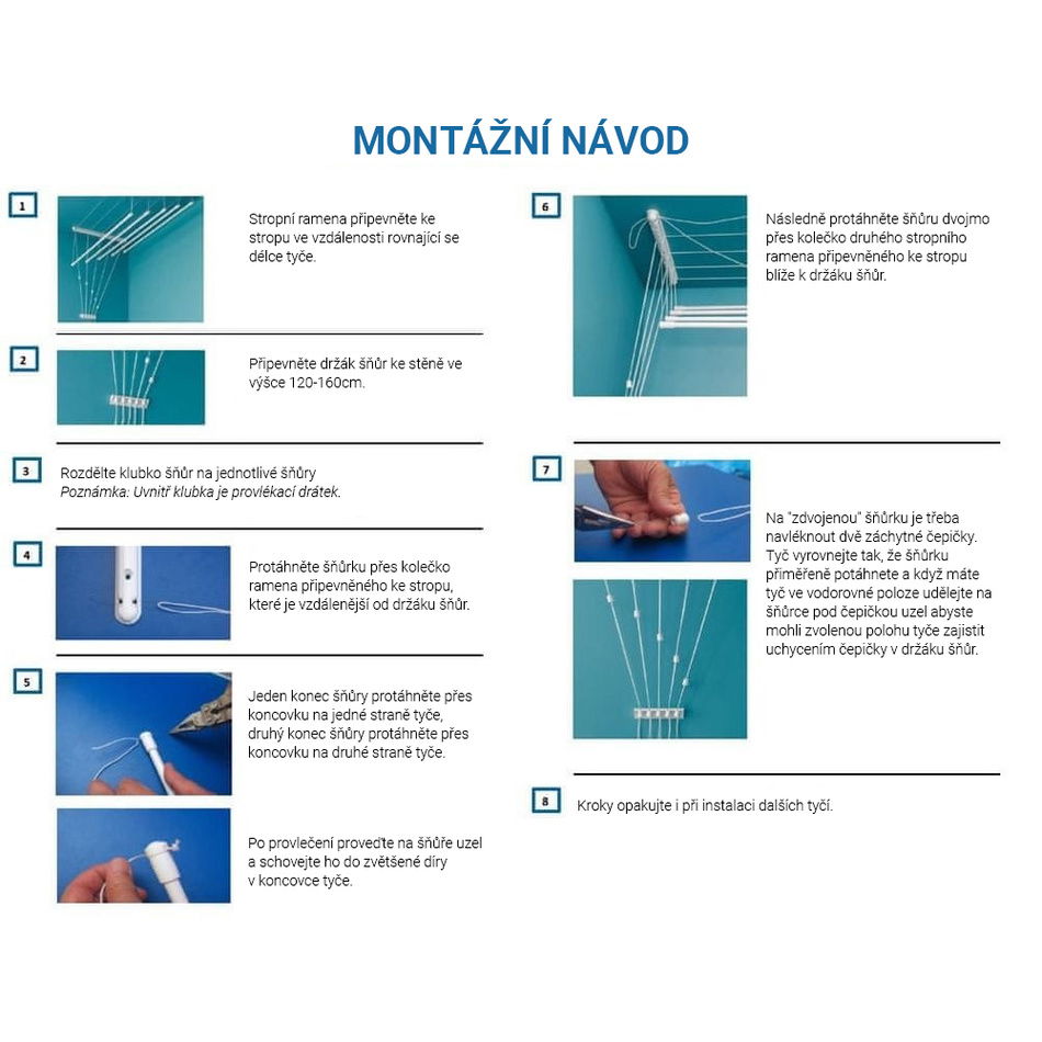 Stropní sušák na prádlo Ideal 7 tyčí 180 cm, 180 cm – obrázok 3