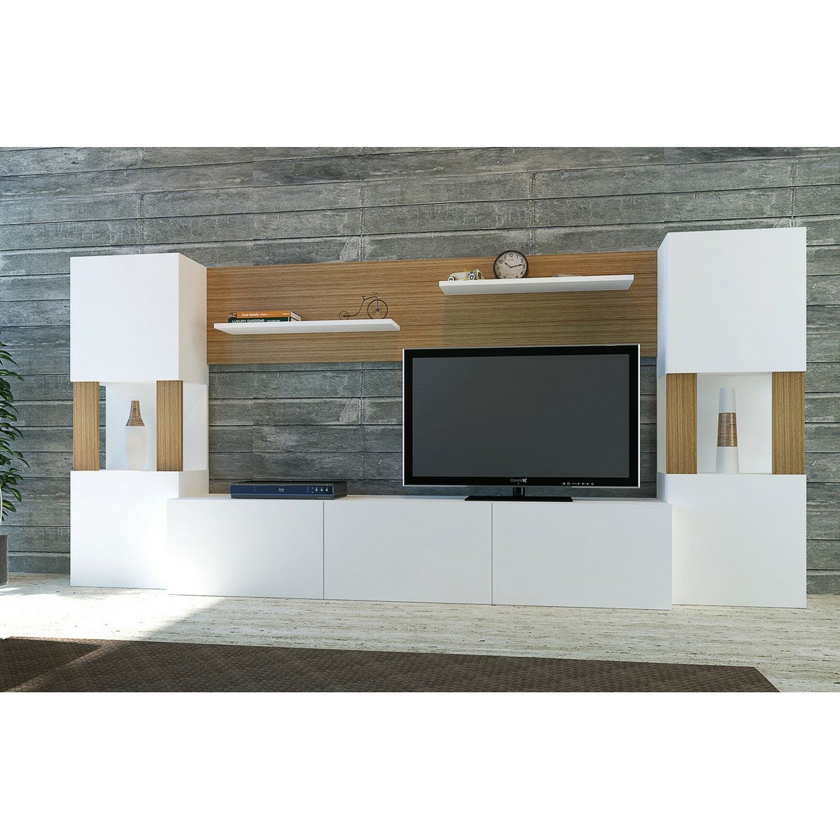 Televizní stěna Lore White and Teak – obrázok 2