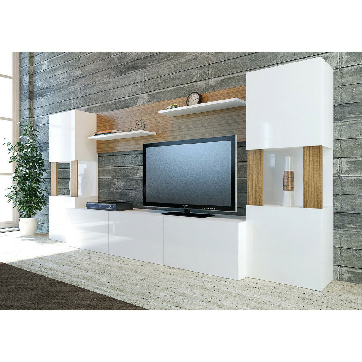 Televizní stěna Lore White and Teak – obrázok 3