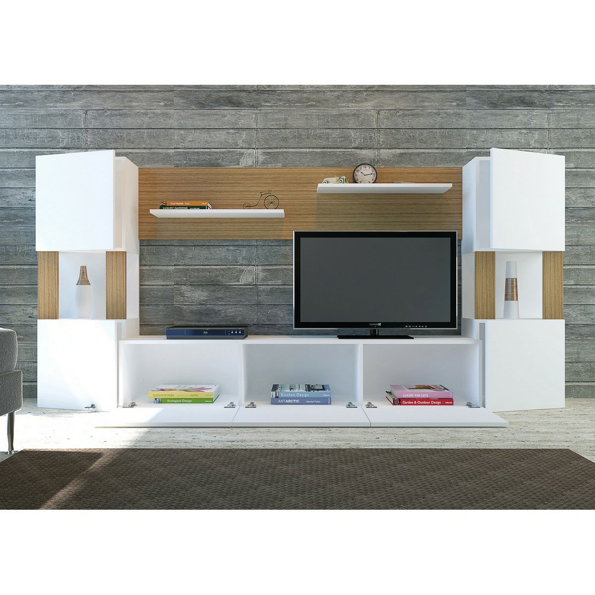 Televizní stěna Lore White and Teak – obrázok 4