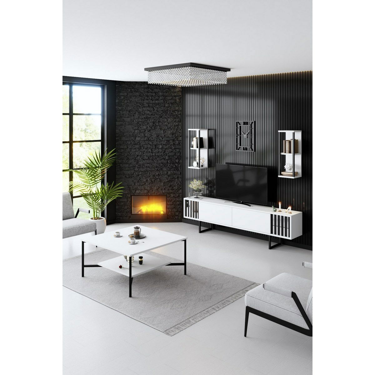Televizní stolek s policemi Chrome White and Black – obrázok 6