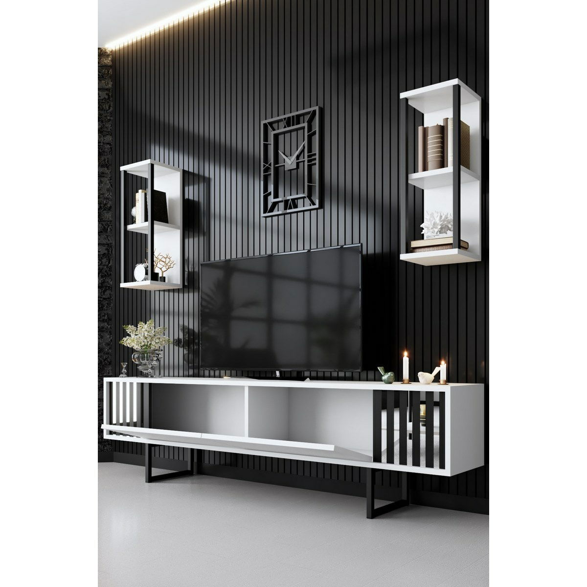 Televizní stolek s policemi Chrome White and Black – obrázok 4