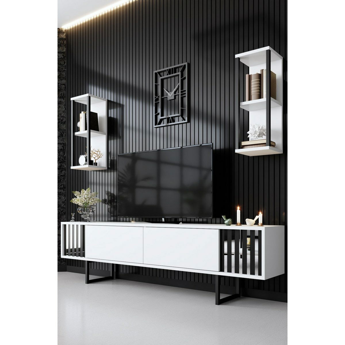 Televizní stolek s policemi Chrome White and Black – obrázok 2