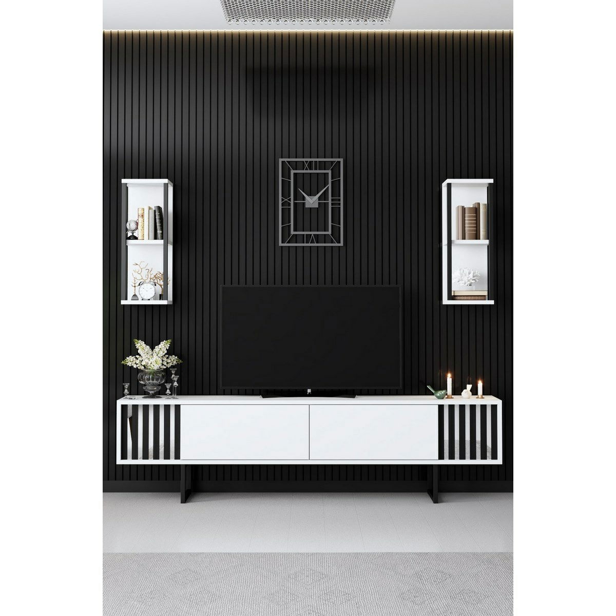 Televizní stolek s policemi Chrome White and Black – obrázok 3
