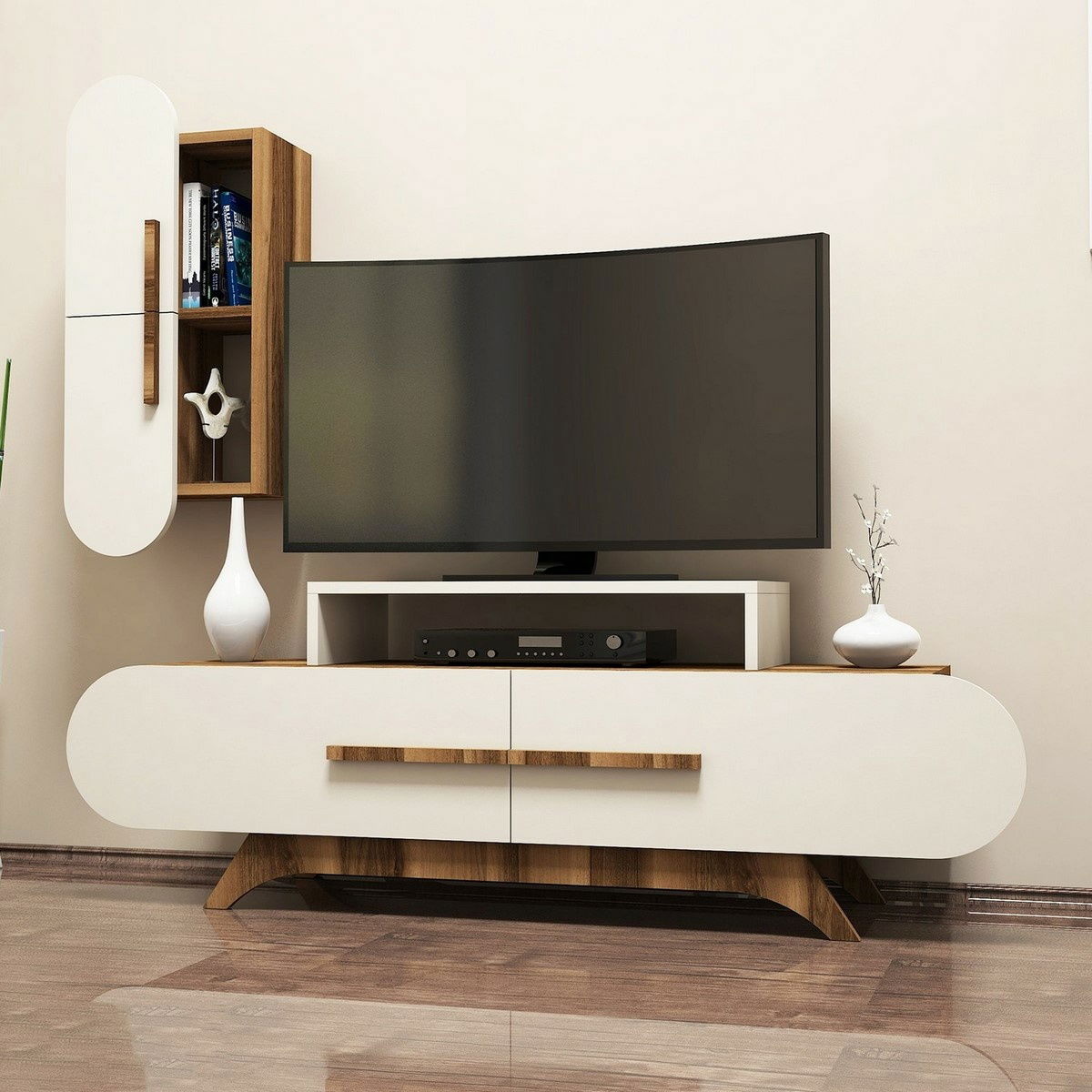 Televizní stolek se skříňkou Rose Walnut and Cream – obrázok 3
