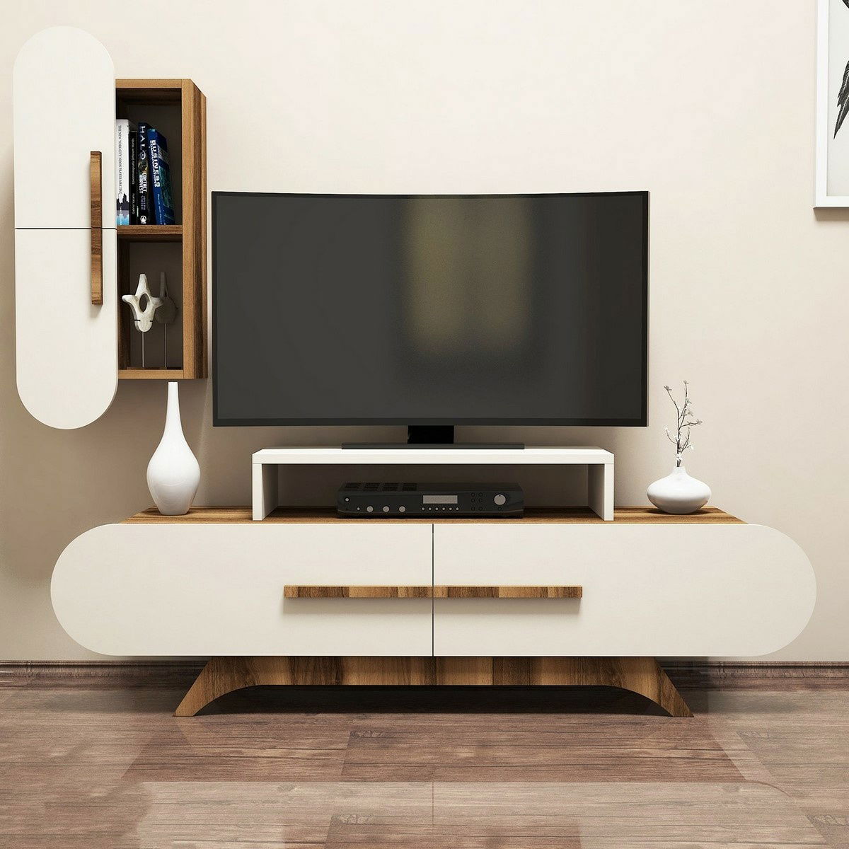 Televizní stolek se skříňkou Rose Walnut and Cream – obrázok 2