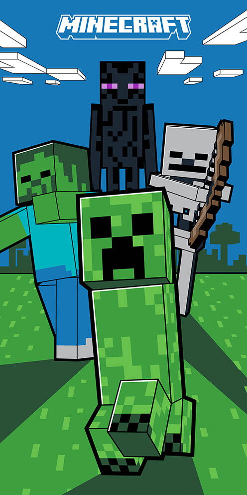 Osuška Minecraft, Mobi útočí modrá/zelená/potisk Minecraft osuška 70x140 cm