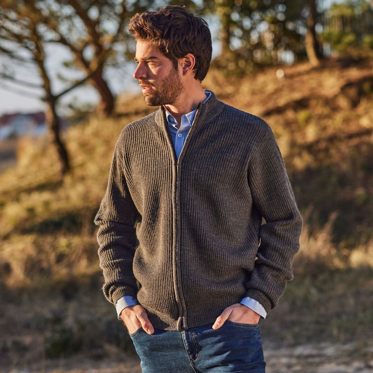 Svetr s obousměrným zapínáním na zip, 30 % vlna šedá antracitová 127/136 (3XL)