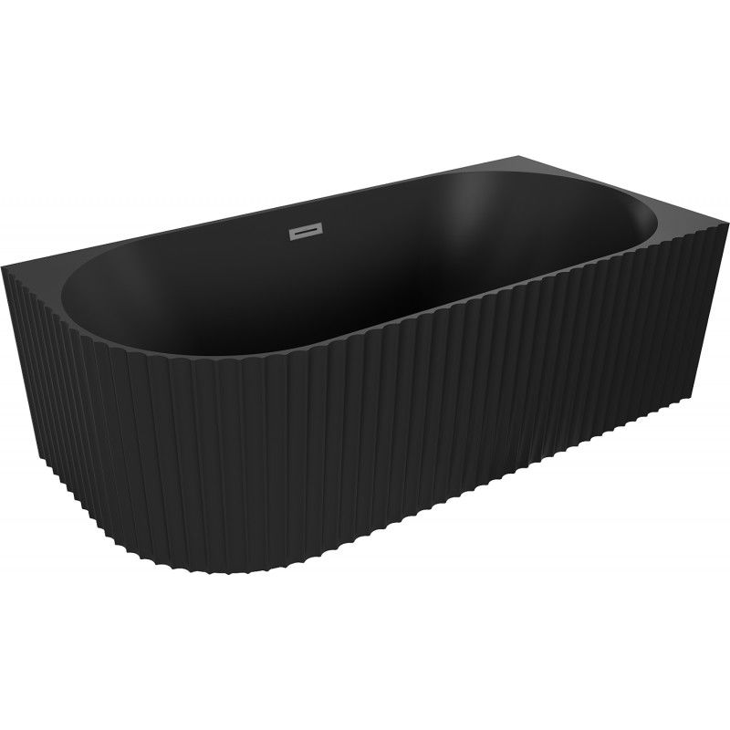 MEXEN/S Gia volně stojící rohová vana reliéf pravá 150 x 75, černá mat, sifon a přepad grafit kartáčovaná 52701507571P-66