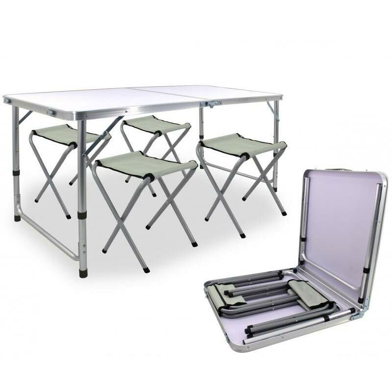 Aldotrade Kempingový skladací set, stôl + 4 kreslá, 120 x 60 x 70 cm