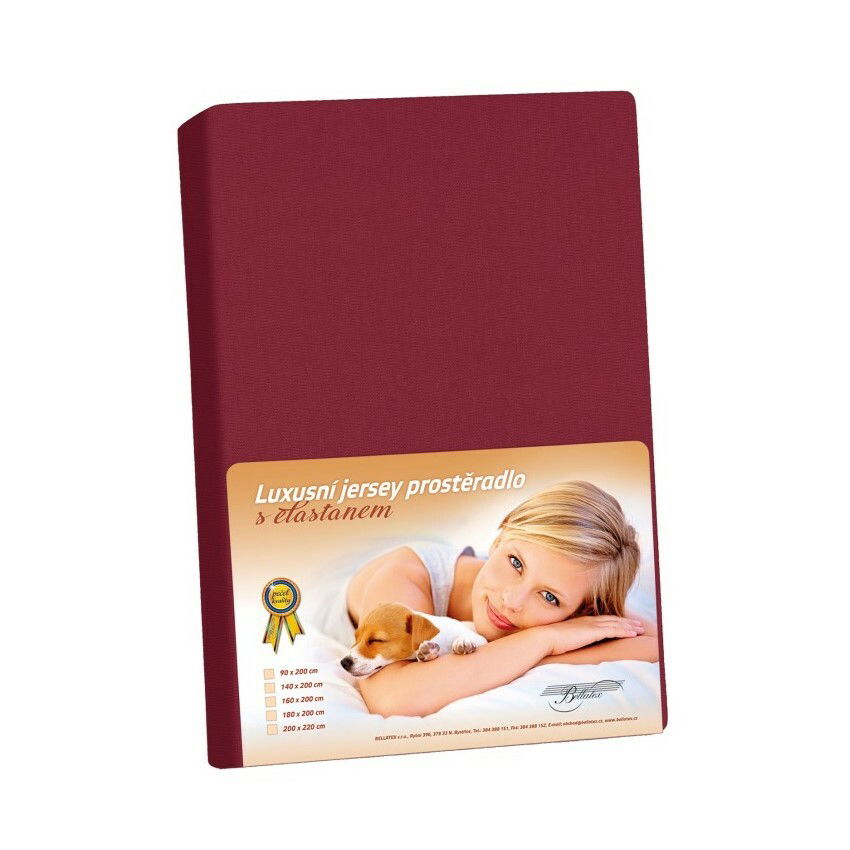 Bellatex Jersey prestieradlo s elastanom bordová, 200 x 220 cm