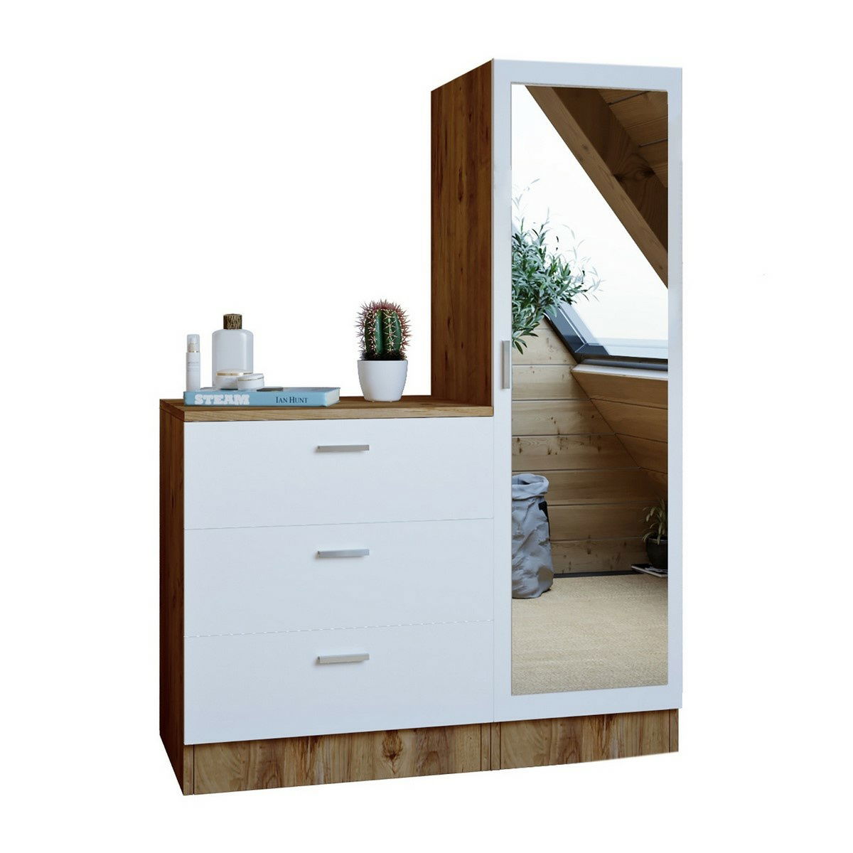 Komoda so zrkadlom Coco White and Atlantic Pine
