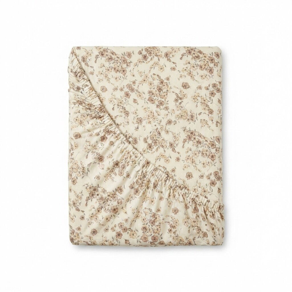 Kvalitex Bavlnené napínacie prestieradlo Kvítíbéžové, 90 x 200 cm, 90 x 200 cm