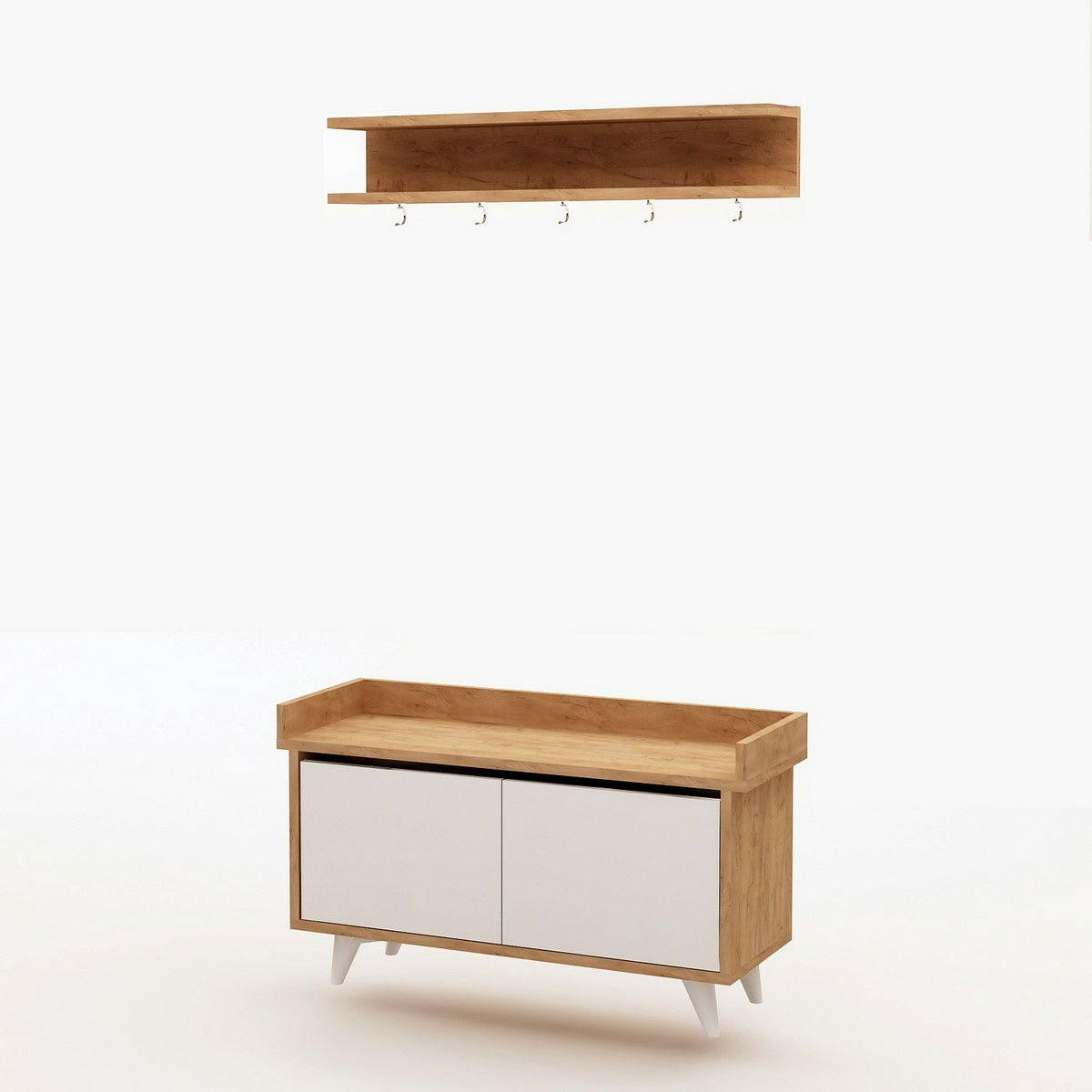 Nástenný vešiak s botníkom Arasso Oak and White