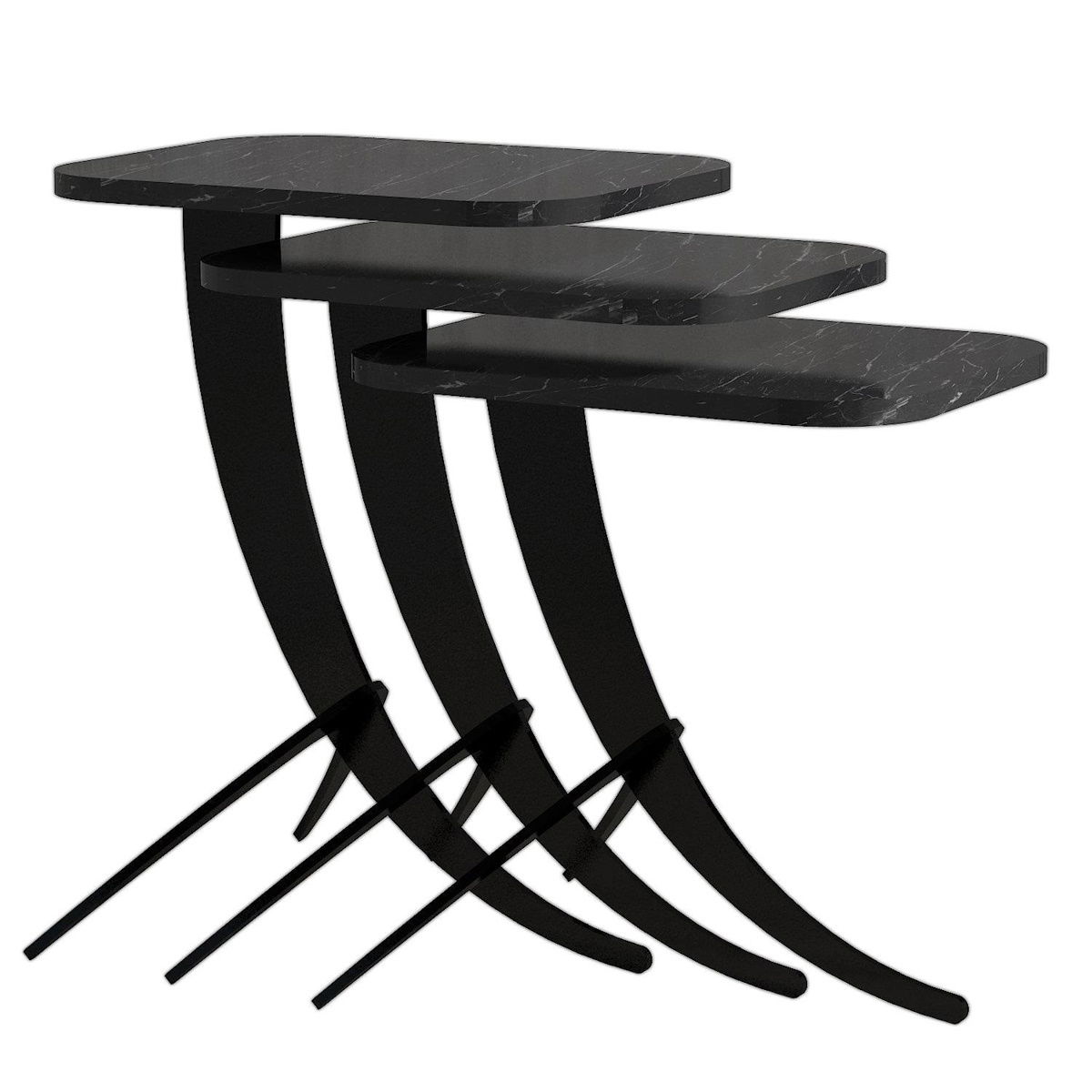 Odkladací stolík Pion Black Marble, 3 ks