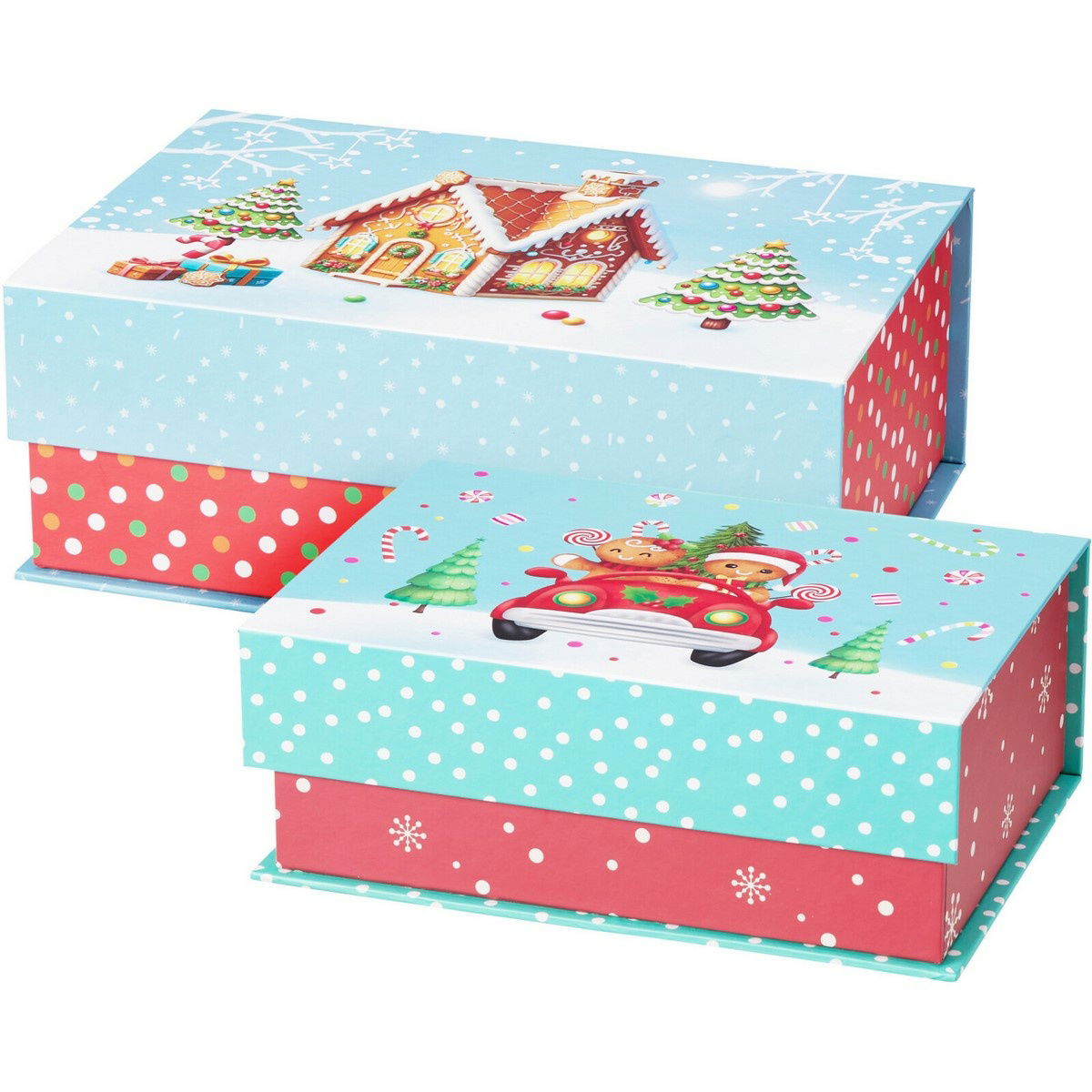 Set 2 vianočných krabíc Cookieman bodky