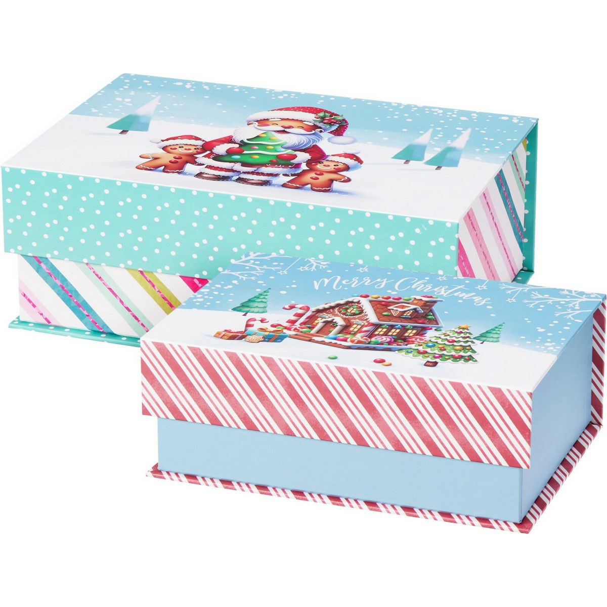 Set 2 vianočných krabíc Cookieman prúžky