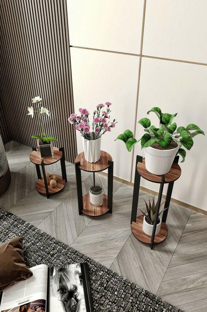 Stojan na kvety Flower Desk Round - Walnut