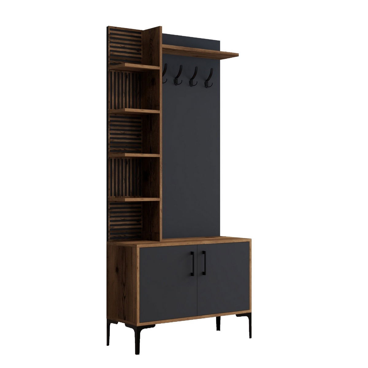 Vešiak s botníkom a policami Viyana Walnut and Anthracite