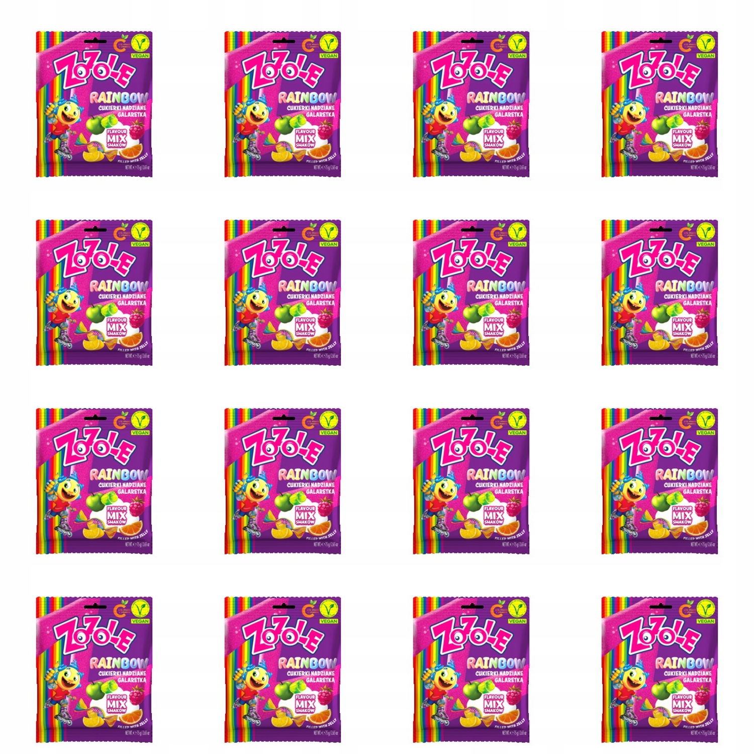 16 x 75 g Zozole Rainbow cukríky mech želé Polovica Kartónu