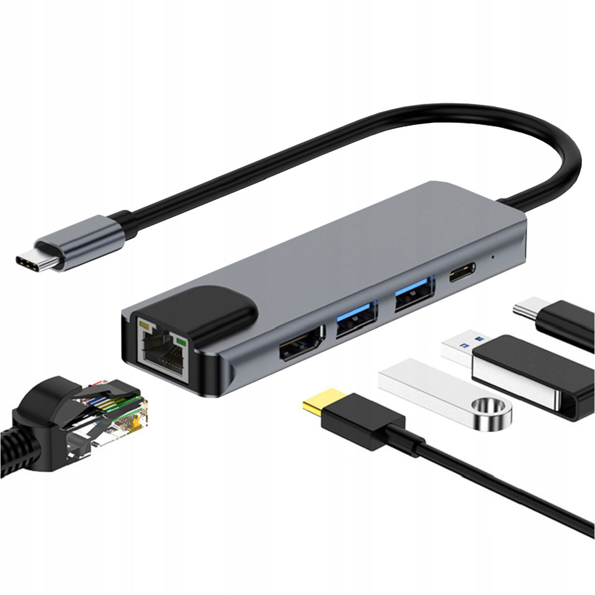 2 x adaptér Hub 5v1 Usb-c adaptér Usb 2.0 Pd Hdmi 4K Sd Lan