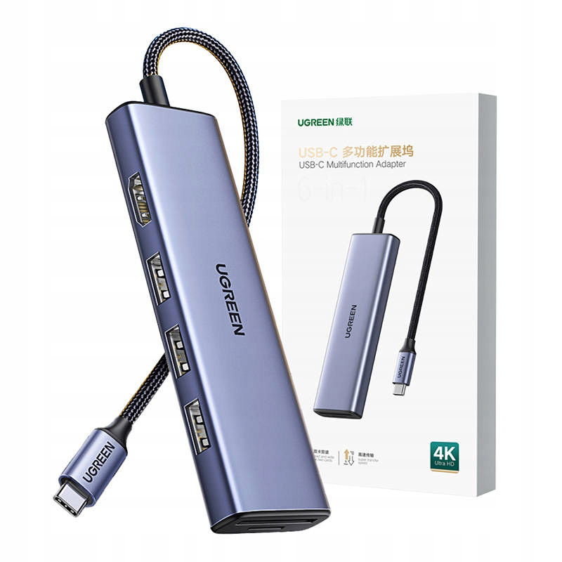 2 x adaptér Ugreen Revodok CM511 Usb-c na Hdmi Hub, 3x Usb-a 3.0, Sd/tf