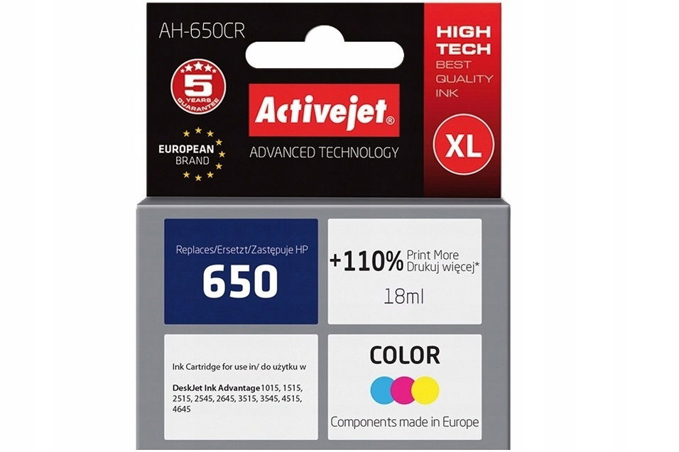 2 x atrament ActiveJet AH-650CR farba Hp 650 CZ102AE 21 ml