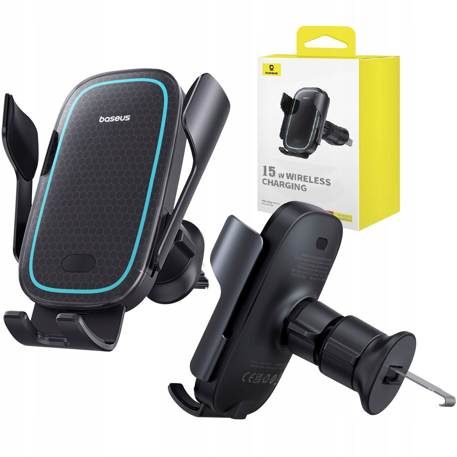 2 x držiak do auta Baseus MilkyWay Pro 15W Nabíjačka Indukčná čierna