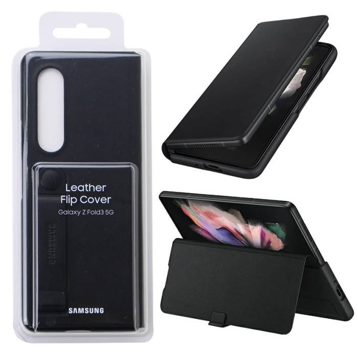 2 x Elegantné Kožené Puzdro Flip Cover Pre Samsung Galaxy Z FOLD3 Čierne