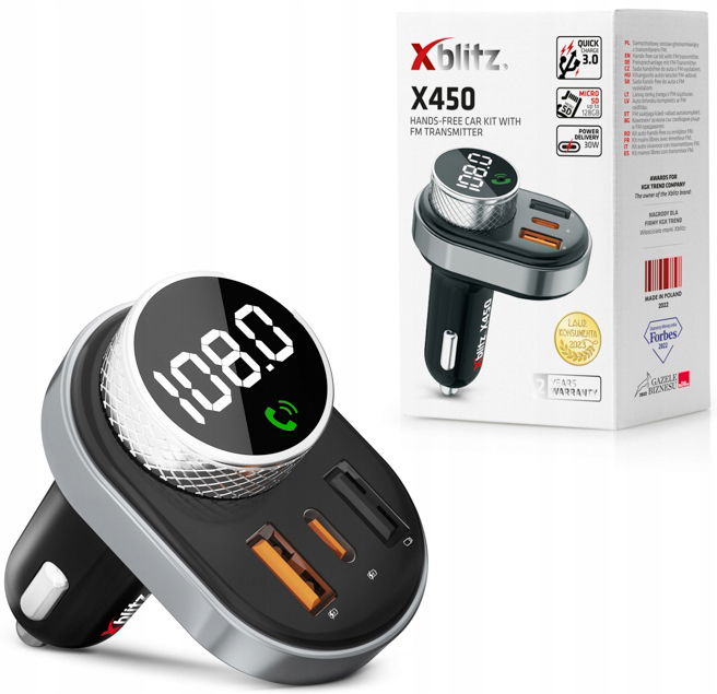 2 x Hlasný Vysielač Fm Xblitz X450 BLUETOOTH-5.0 2xUSB+USB-