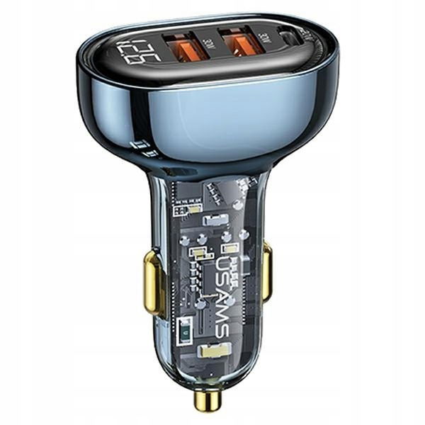 2 x Nabíjačka Automobilová Usams 2XUSB+USB-C 80W Fast Charge Modrá